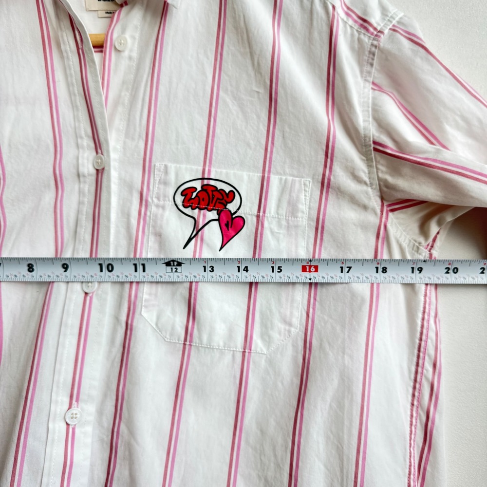 Zadig & Voltaire Tais Pop Raye Brod Shirt Mens Pink White Striped Graphic Medium - Picture 8 of 10
